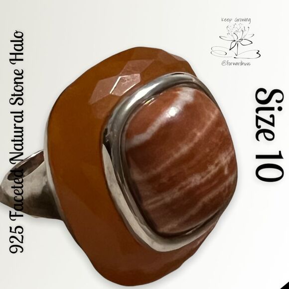 925 Orange Natural Stone Ring Size 10 by Whitney Kelly - Picture 3 of 11